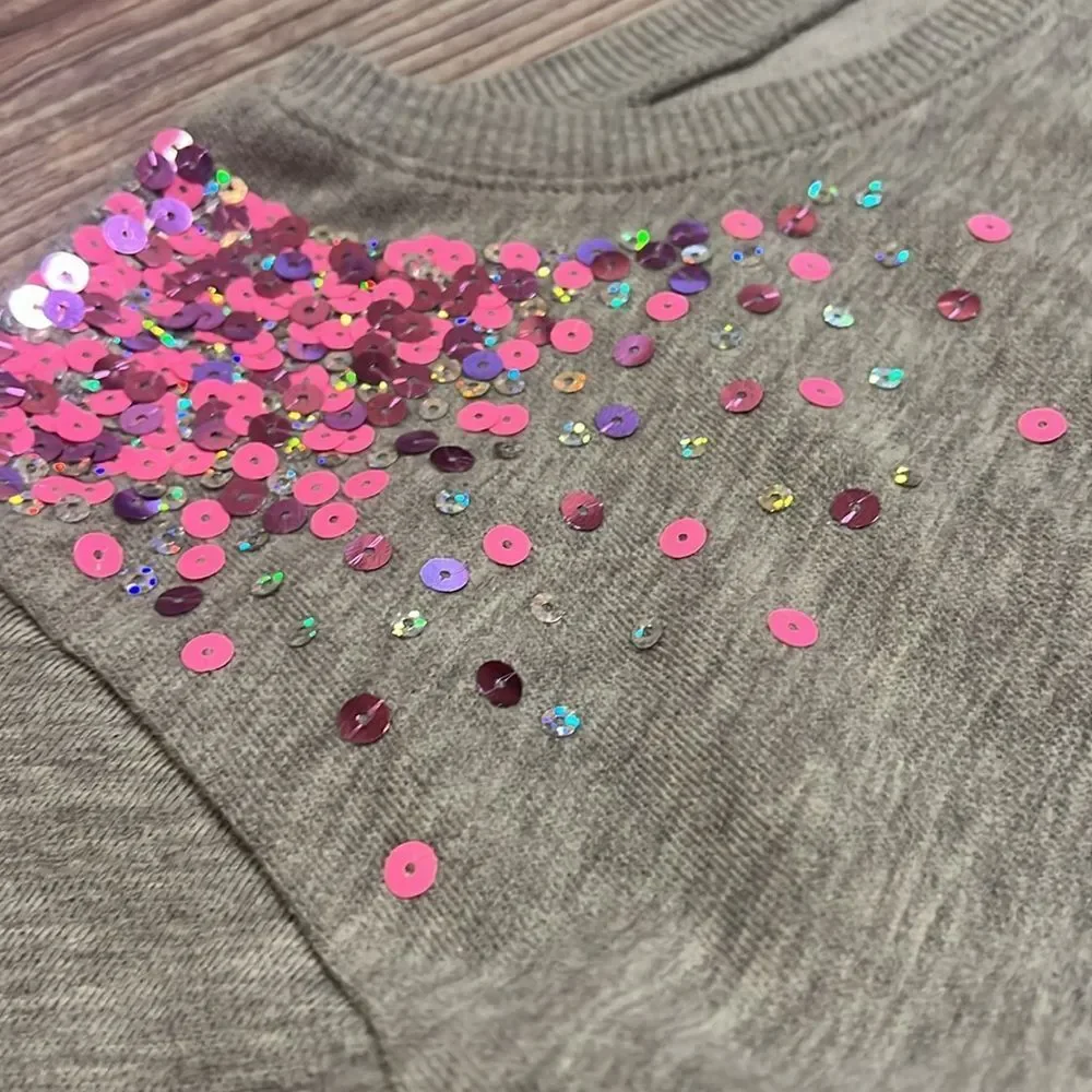 Justice Girls Size 10 Gray Pink Sequin Sweatshirt Sparkly Pullover Top